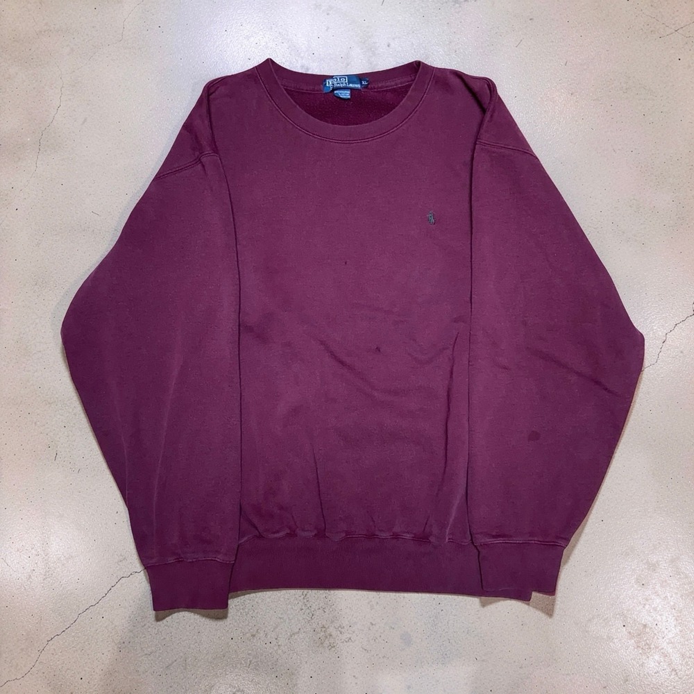Vintage Polo Ralph Lauren Crewneck Sweatshirt Mens XL Burgundy Distressed